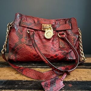Michael Kors Burgundy Snake Print Shoulder Bag